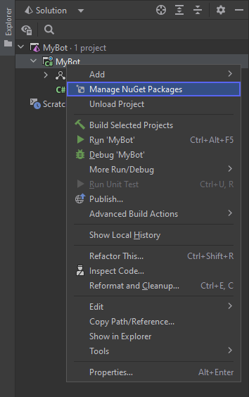 Click 'Manage NuGet Packages'